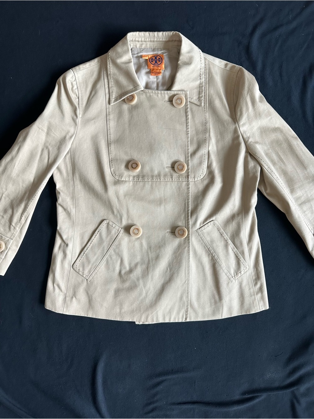 Tory Burch Women’s Beige Double-Breasted Trench coat 3/4 sleeve Peacoat 10